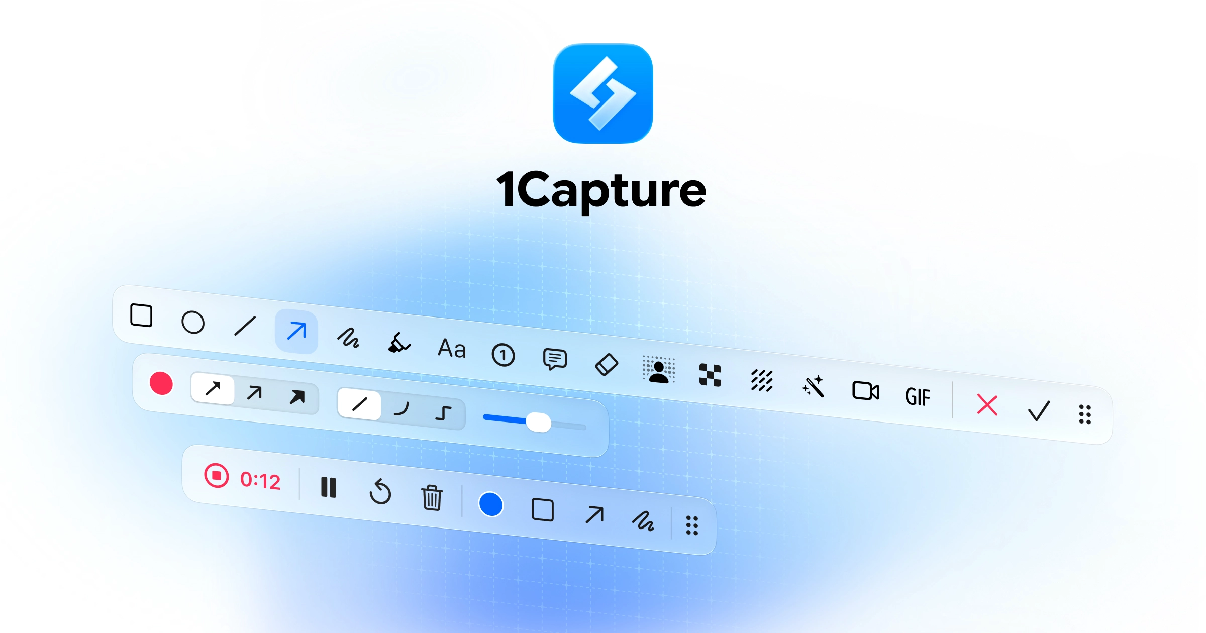 1Capture toolbars for screenshot annotations and screen recording